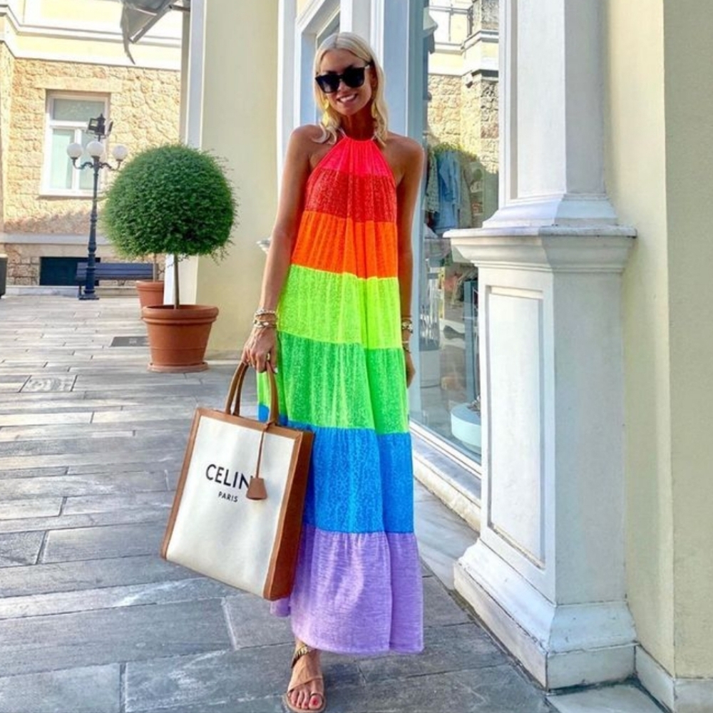 Pitusa Colorblock Maxi Halter Dress Standard Size (M/L/XL) (US sizes 6-14)